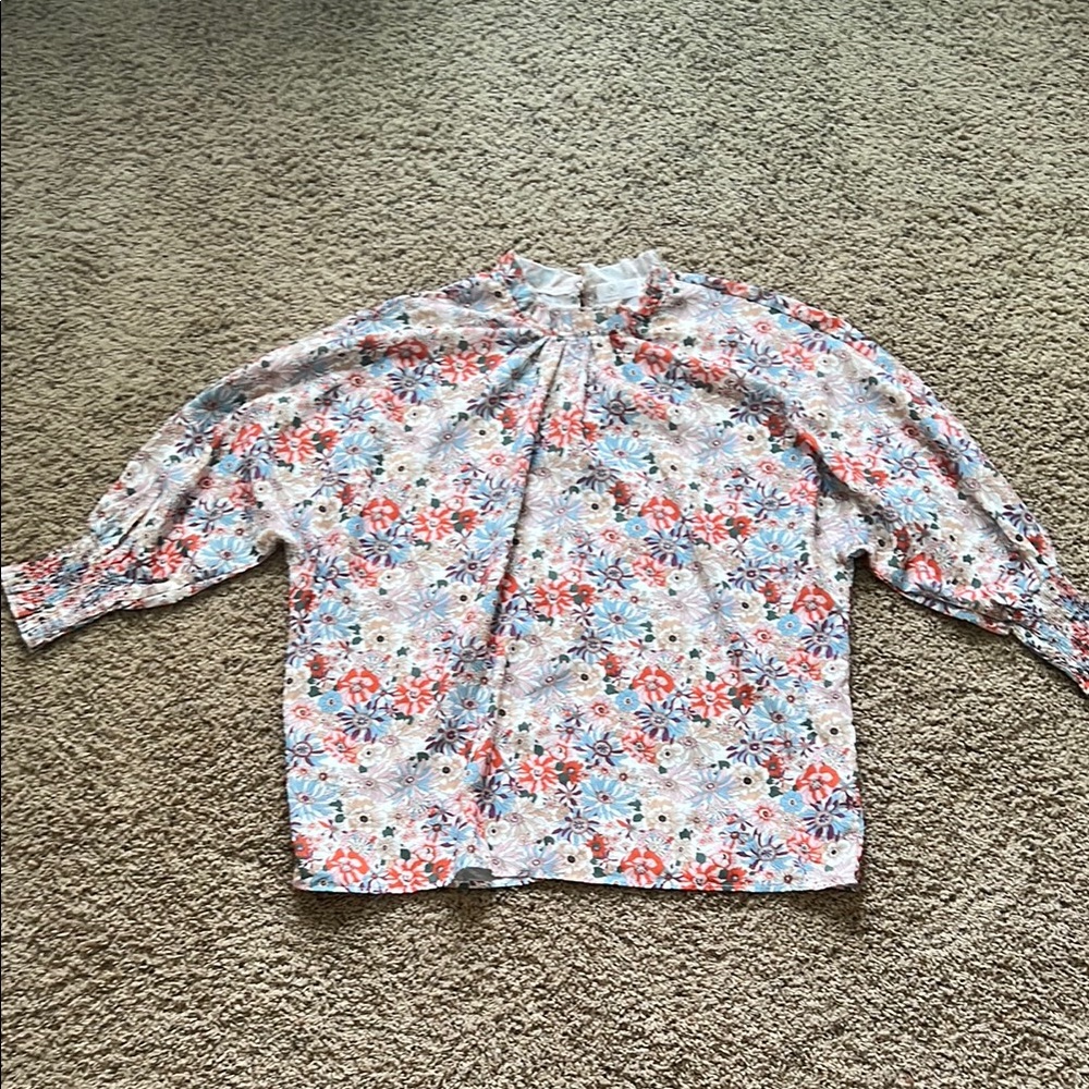 Vibrant Red and Blue Floral Blouse